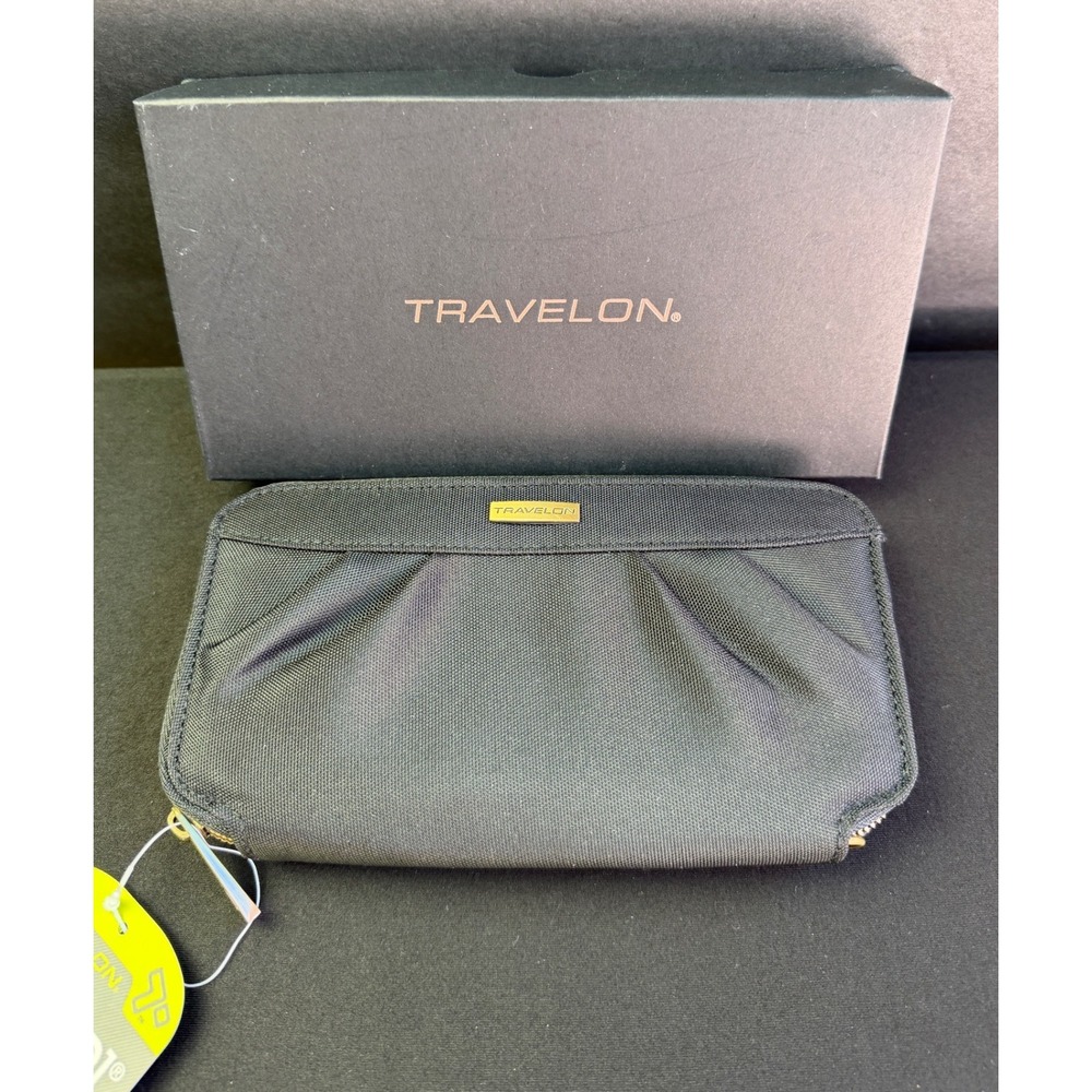 Travelon RFID Blocking Wristlet Wallet Black Purple Zip Around Travel Organizer